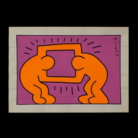 Keith Haring Painting on Paper – "Connected Souls" Attributed
