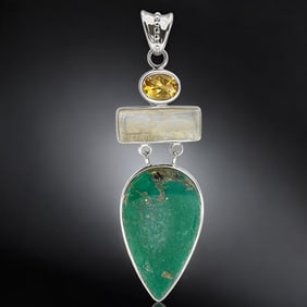 Sterling Silver Pendant – Turquoise, Moonstone & Citrine