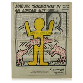 Keith Haring Newspaper Art – "Dogs Jumping Through Man" Attributed