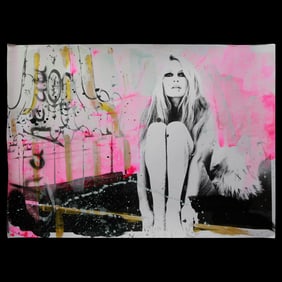 Original Chapeau Mixed Media Art – "Brigitte Bardot on Couch"