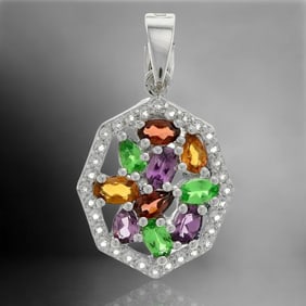 Colorful Multi-Garnet & Topaz Sterling Pendant