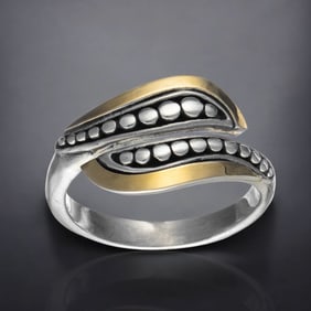 14K Gold & Sterling Silver Ring with stunning wave design - Size 7