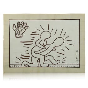 Keith Haring Painting on Paper – "Piggyback Ride" Attributed