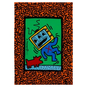 Attributed Keith Haring Artwork – "TV Head and Barking Dog"