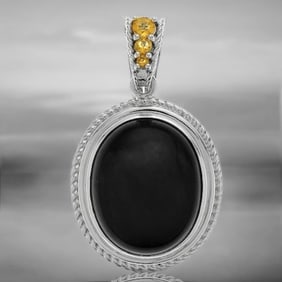 Velvet Obsidian & Citrine Rope Textured Sterling Silver Pendant