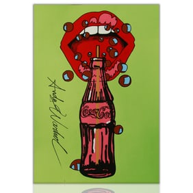Andy Warhol Style – "Mouth and Coca-Cola Bottle on Sage Green"