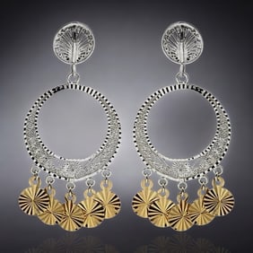 Two-Tone Diamond-Cut Sterling Silver Dangle Earrings