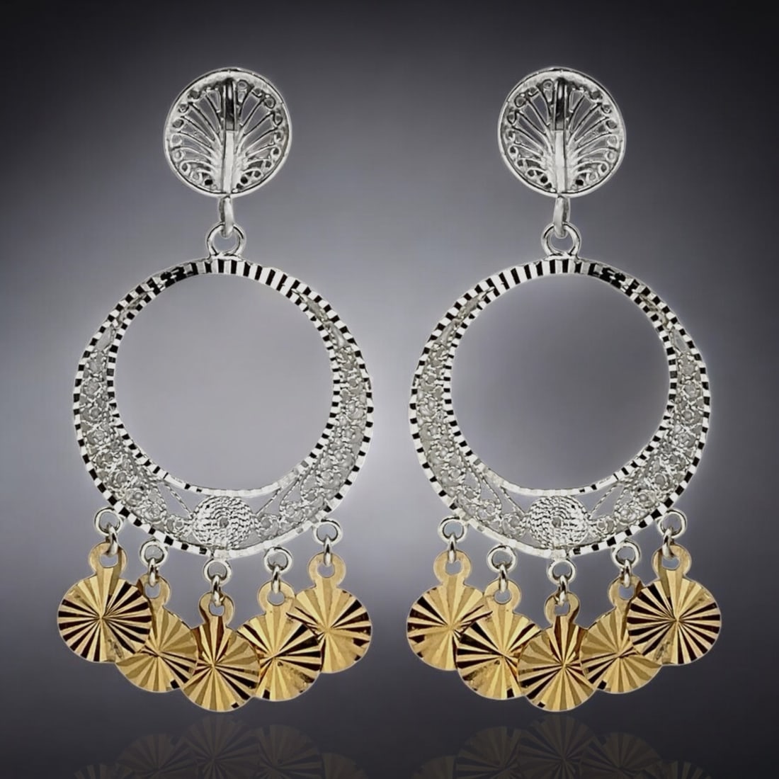 Two-Tone Diamond-Cut Sterling Silver Dangle Earrings (1 of 1)