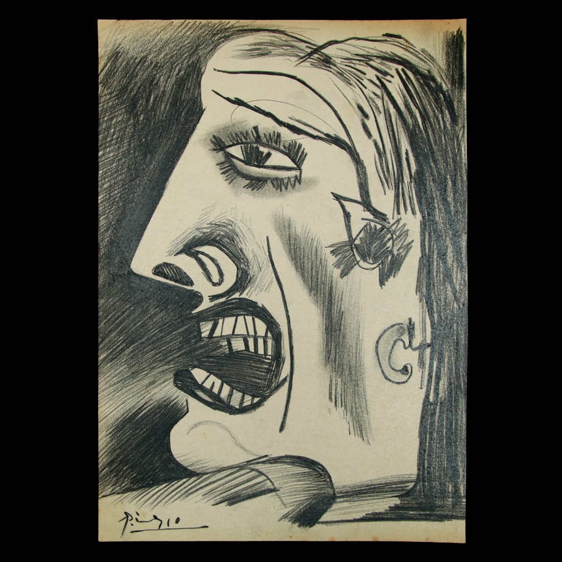 Pablo Picasso Charcoal Drawing – "Figure with Open Mouth" (attrib) (1 of 10)