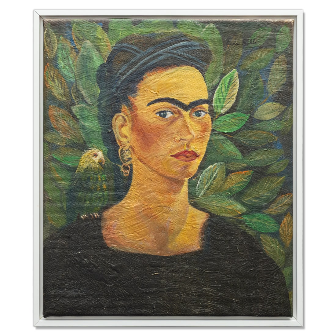 Frida Kahlo Oil on Canvas "Self-Portrait with Parrot" 22 x 18.5 (attrib) (1 of 12)