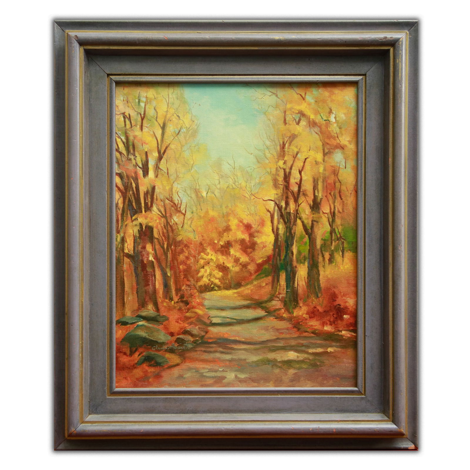 Claude Monet Painting on Canvas Board "Autumn Pathway" 27 x 23 (attrib) (1 of 9)