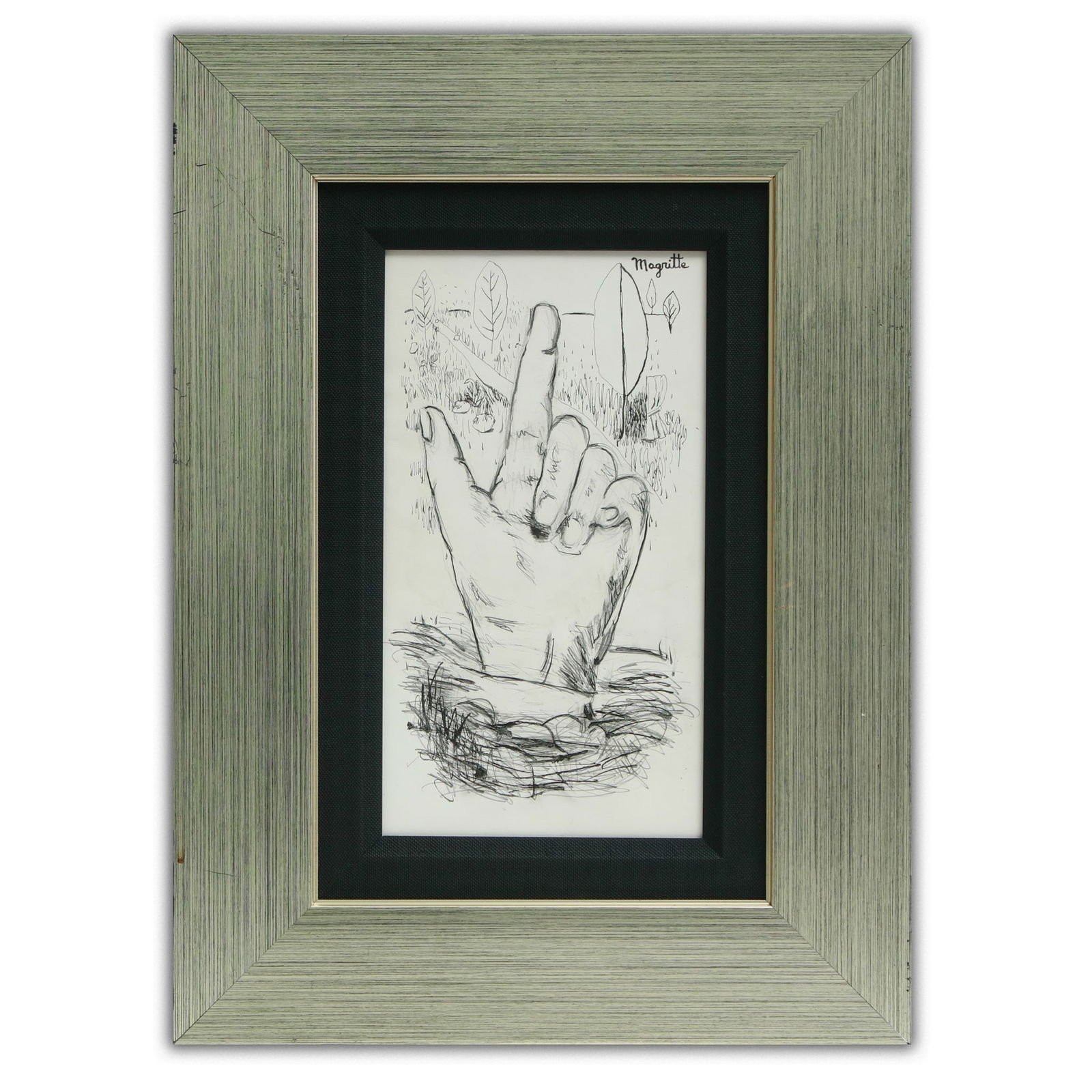 René Magritte Mixed Media (Pencil and Watercolor on Paper) "Emergence" 20.5 x 15 (attrib) (1 of 8)