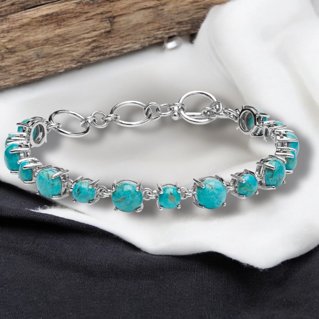 Southwest Turquoise Sterling Silver Toggle Line Bracelet 7.75" (1 of 1)