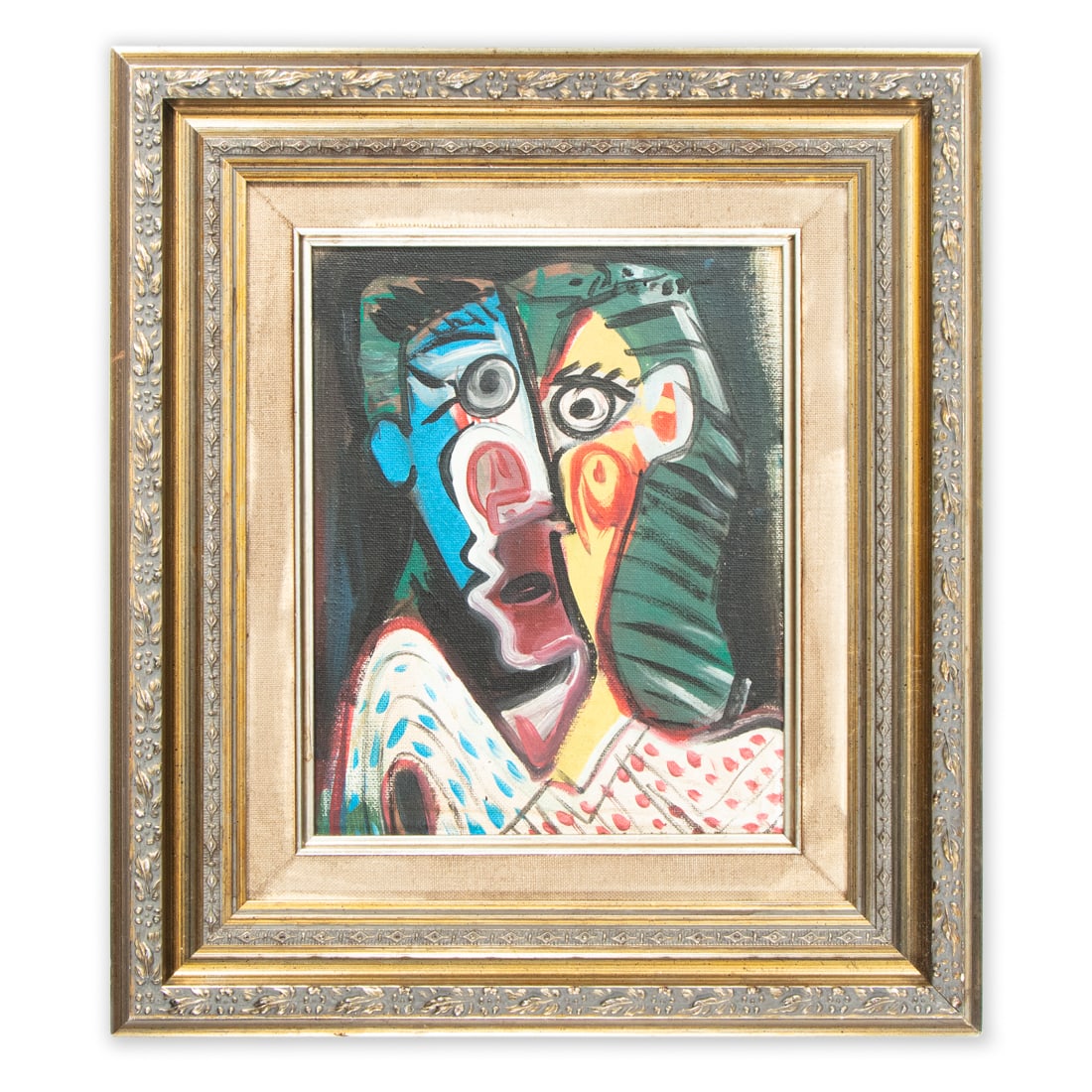 Pablo Picasso Oil on Canvas "Woman with Green Hair 16 x 14 (attrib): Description: Attributed Work: Pablo Picasso "Woman with Green Hair" Medium: Oil on Canvas Dimensions: Framed: 16 x 14 inches Signature: Signed by Picasso on the top right Historical Significance: This