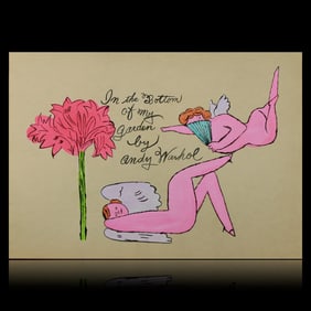 Andy Warhol Mixed Media/Watercolor – "Pink Women with Angel Wings" (attrib)