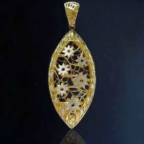 Deluxe Flower Design Gold Plated Sterling Silver Sandblasted Pendant