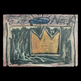 Jean-Michel Basquiat Painting on Board – "Crown with All-Seeing Eye"