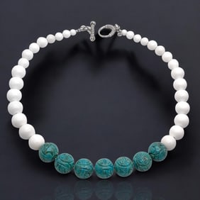 White Agate & Turquoise 18" Necklace designed to adorn your neck with grace