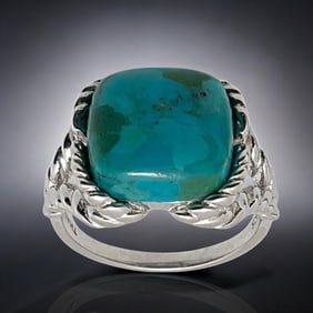 Southwest Design Cushion cut Turquoise Ring precision crafted in Sterling Silver