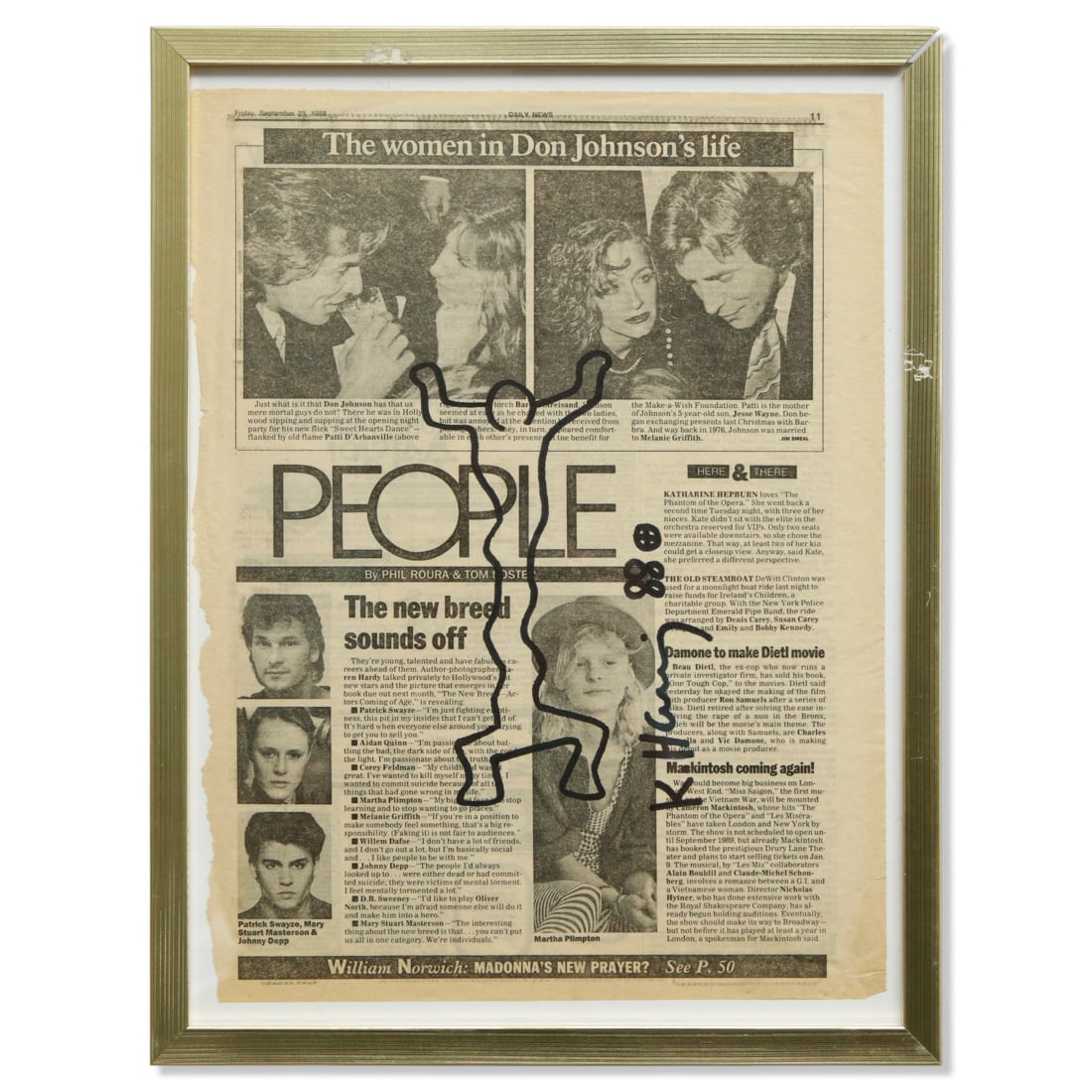 Keith Haring Newspaper Marker Art: Title: Keith Haring Newspaper Marker Art: Elongated Figure with “K. Haring” Signature, Circle/Cross, and ‘88 — On Newspaper dated September 23, 1988 Consigned by the D’Ha