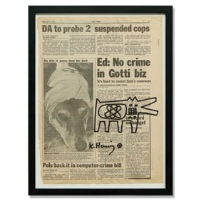 Keith Haring Original Marker Drawing on Daily News, Dated April 4, 1986