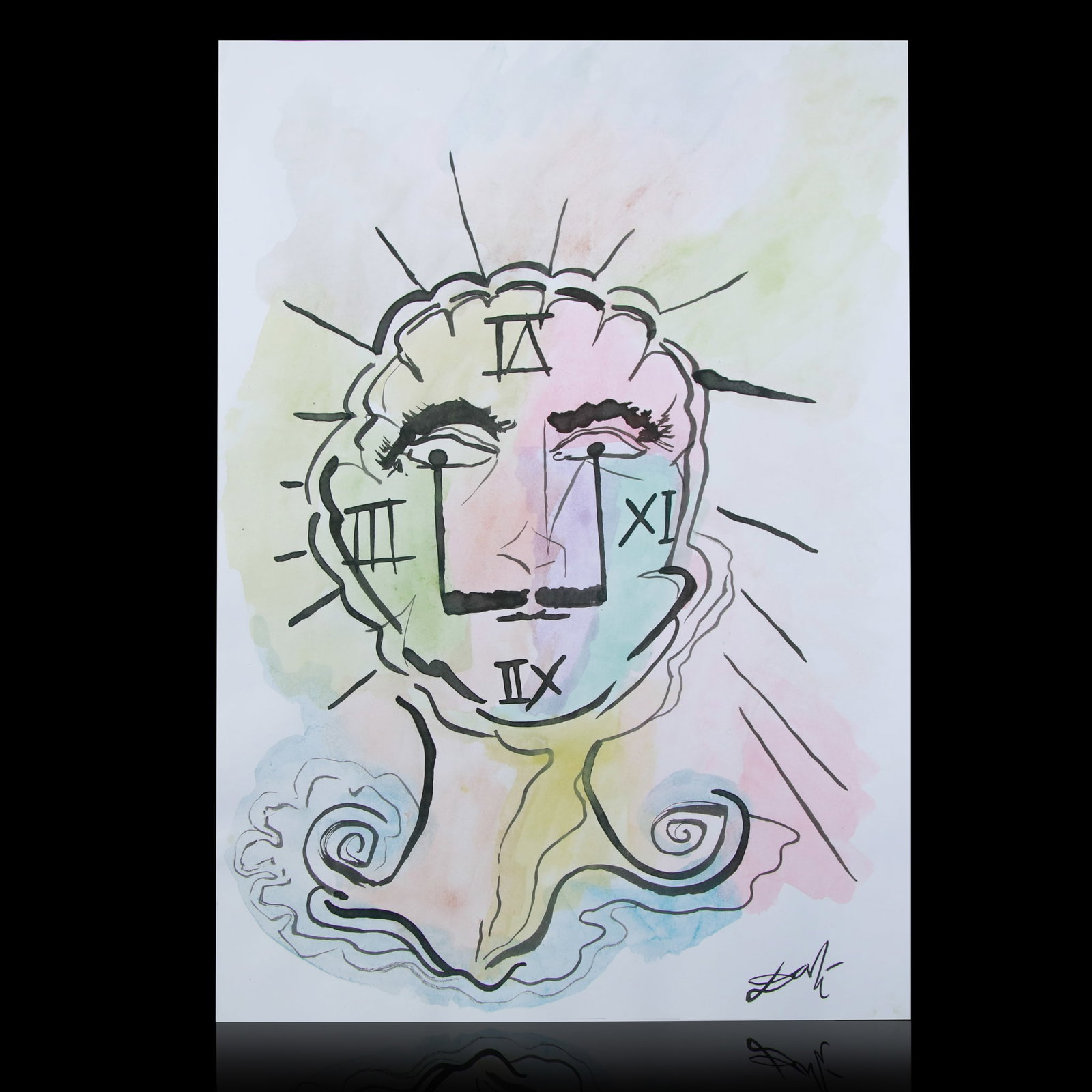 Surreal Time: A Dali-Inspired Vision: Title: Surreal Time: A Dali-Inspired Vision Description: We are thrilled to present a visually compelling mixed media piece attributed to the legendary surrealist artist Salvador Dalí. Offered by a p