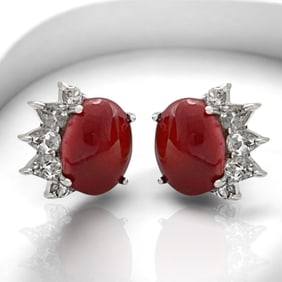 Exclusive Coral & White Topaz Sterling Silver Earrings