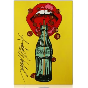 Andy Warhol "Mouth Above a Coca-Cola Bottle with a Straw on a Yellow Background" - In the Style of