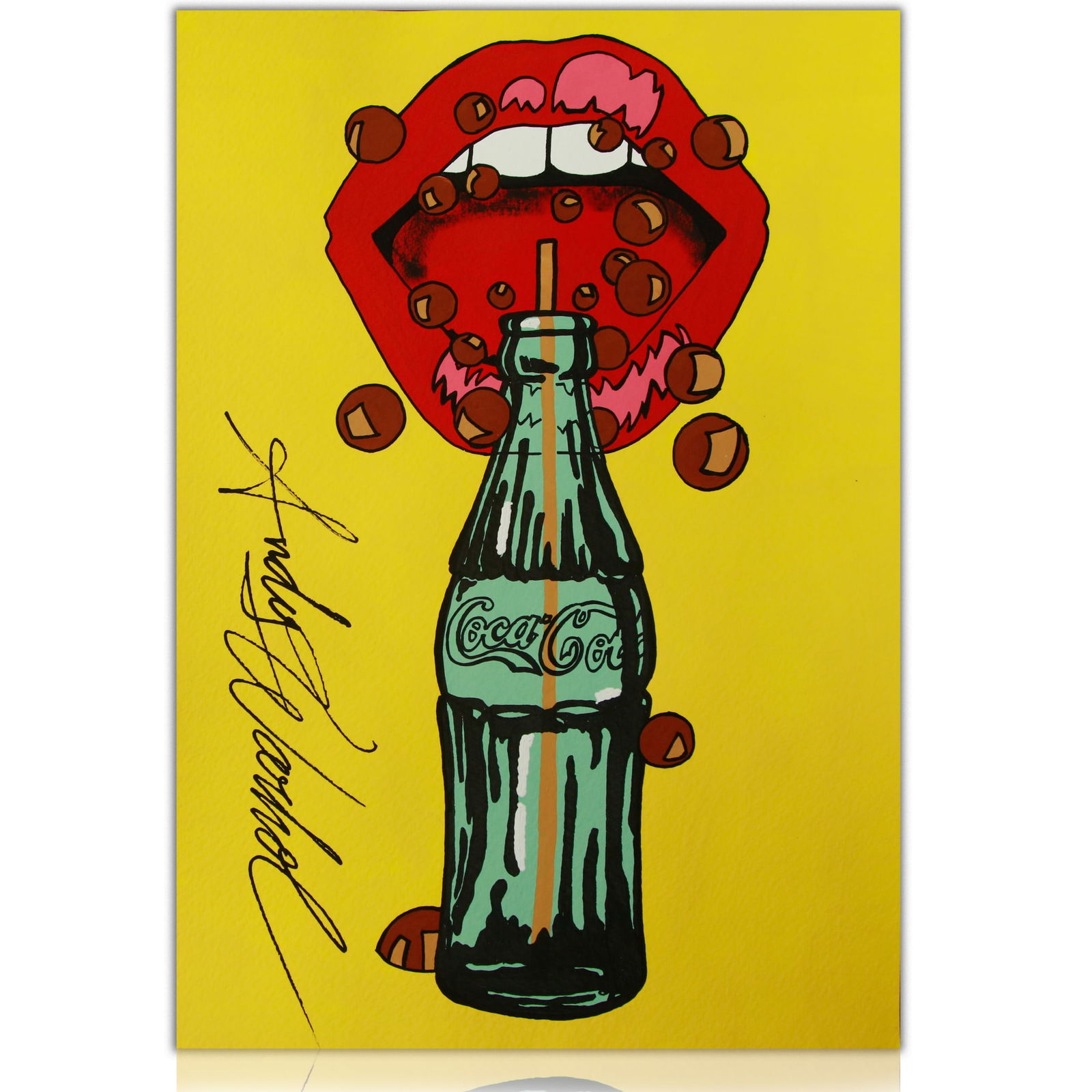 Andy Warhol "Mouth Above a Coca-Cola Bottle with a Straw on a Yellow Background" - In the Style of (1 of 8)