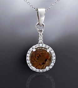 Whisky Quartz&White Zircon Sterling Silver Pendant