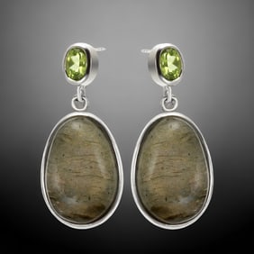 Labradorite & Peridot Drop Earrings crafted in Sterling Silver