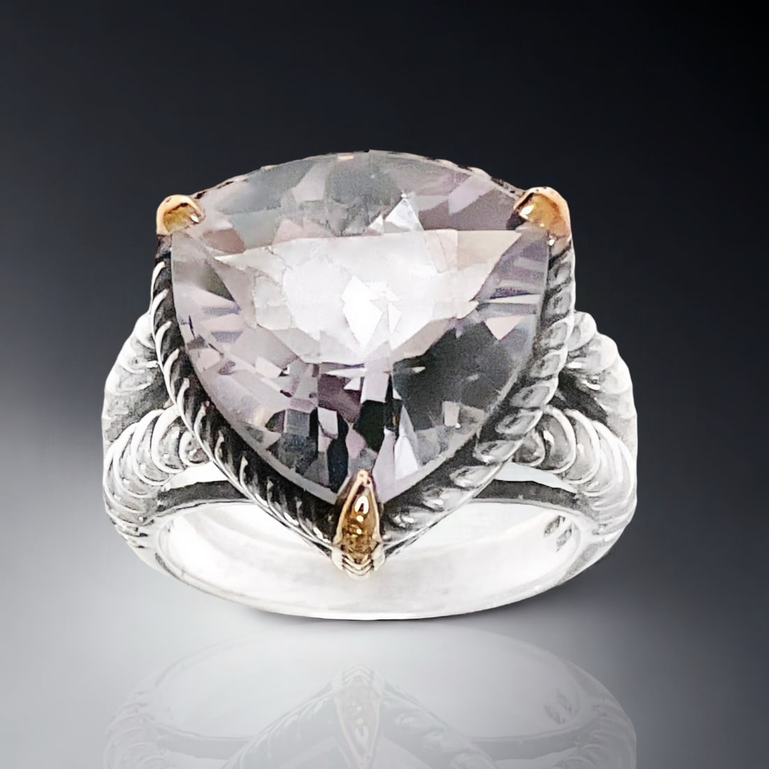 Regal Trillion Cut Amethyst Sterling Silver Ring - Size 7 (1 of 1)