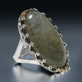 Epic LabradoriteS terling Silver Ring with 14K Accents - Size 7