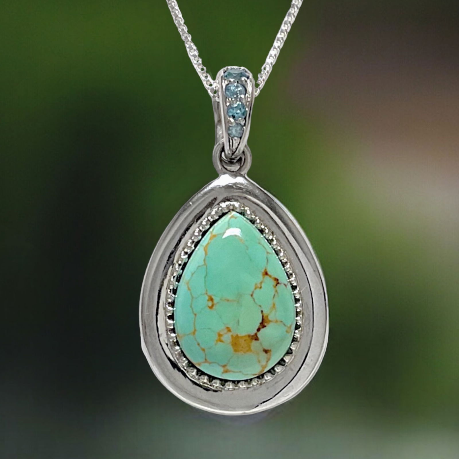 Sterling Silver #8 Turquoise Pendant with 18" Chain with Blue Topaz accents (1 of 1)