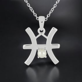 0.35ct Freshwater White Pearl Pisces Zodiac Sterling Silver Pendant