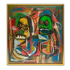 Jean-Michel Basquiat Mixed Media on Canvas "Dual Faces in Motion" (attrib.)