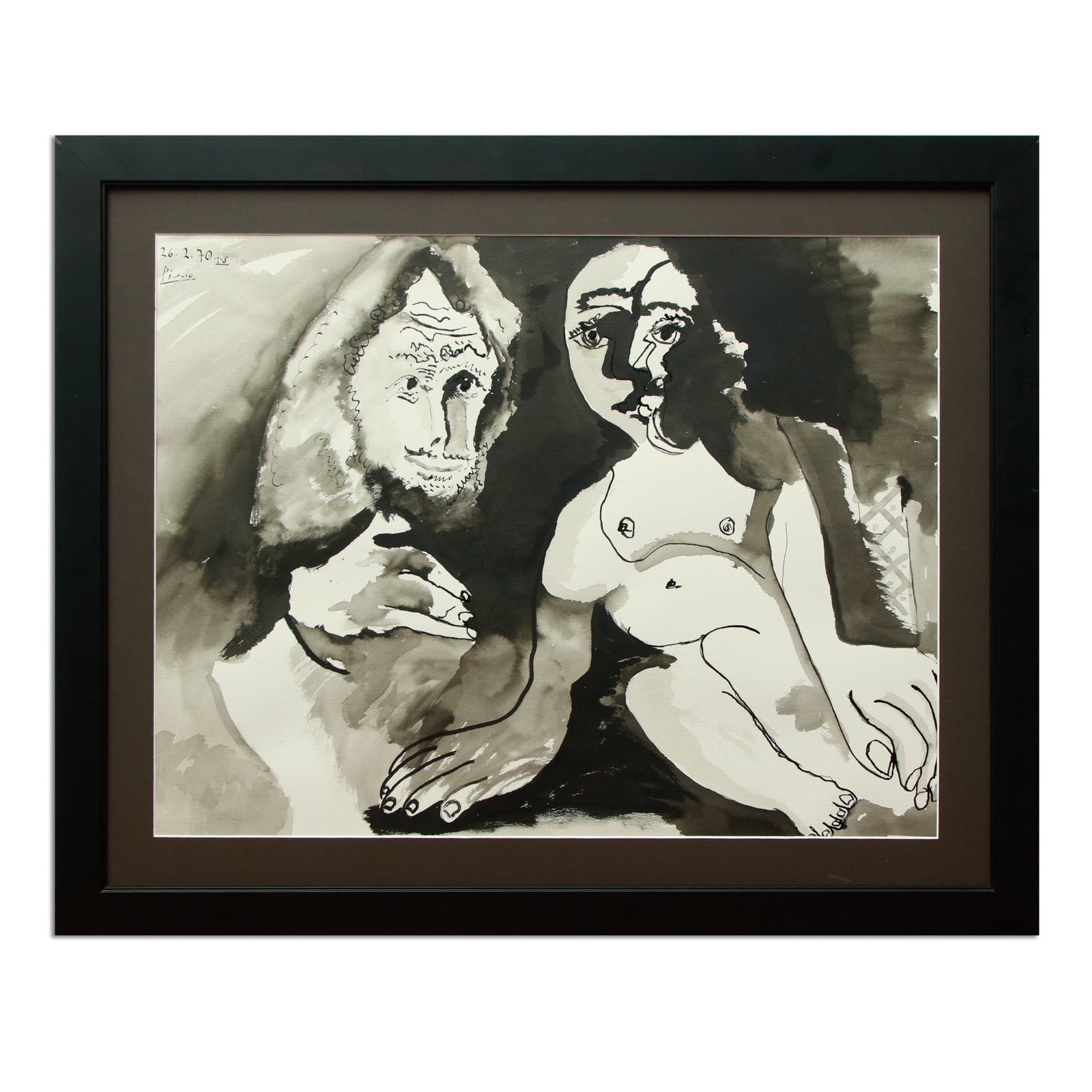 Pablo Picasso's "man And Woman Nude" - Mixed Media Watercolor - Jun 04