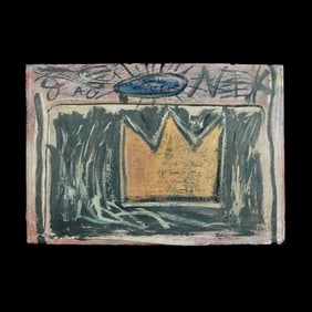 Jean-Michel Basquiat Painting on Board – "Crown with All-Seeing Eye"