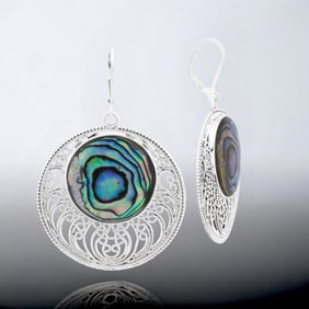 Sterling Silver Abalone Openwork Disc Drop Earring