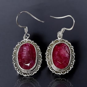 Hertiage Design Ruby Red Corundum Sterling Silver Earrings