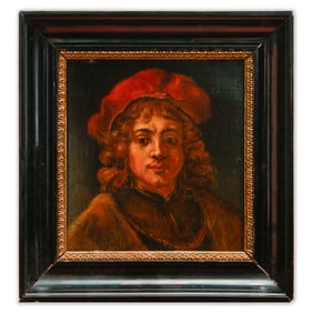 19th Century Oil on Panel  Portrait of a Young Man after Rembrandt