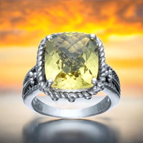 Lemon Quartz Sterling Silver Ring with Twist Design - Size 7