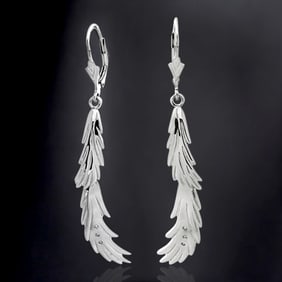 Epic Sterling Silver Tassle Leaf Drop Earrings with Diamond Accents