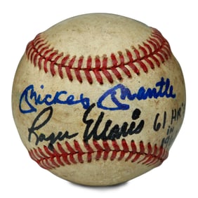 Dual-Signed Spalding Baseball by Mickey Mantle and Roger Maris