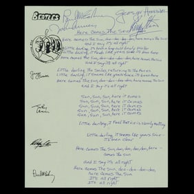 Beatles Signed Handwritten "Here Comes The Sun" Lyrics on Official HQ Stationery