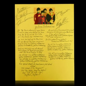 Beatles Signed Original Handwritten Lyrics to "Yellow Submarine"