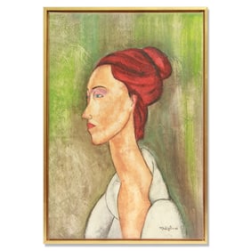 Amedeo Modigliani Oil on Canvas, "Portrait of a Red-Headed Woman" (attrib.)