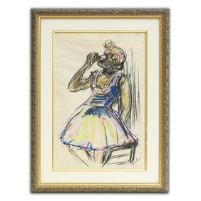 Henri de Toulouse-Lautrec Mixed Media (Crayon and Charcoal on Paper) "Lady with Flower" 23.5 x 18