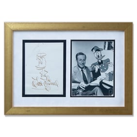 Walt Disney Signed Donald Duck Drawing with Iconic Photograph Display