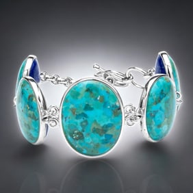 Turquoise & Lapis Reversible Sterling Silver 8" Bracelet with Toggle clasp